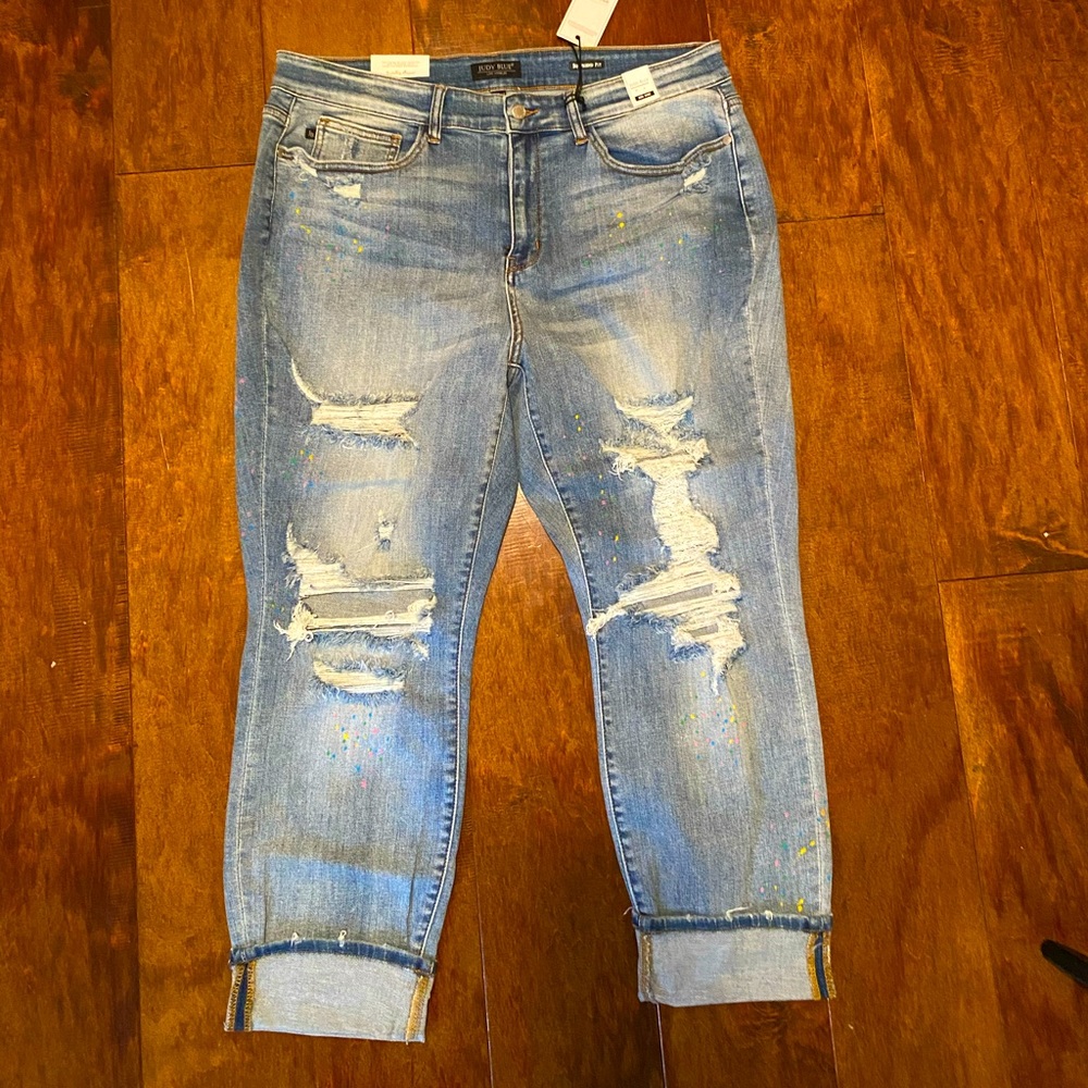 Judy Blue paint splatter boyfriend jeans